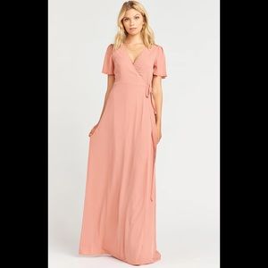 Show me your mumu Noelle Flutter Wrap Dress dusty pink wrap long